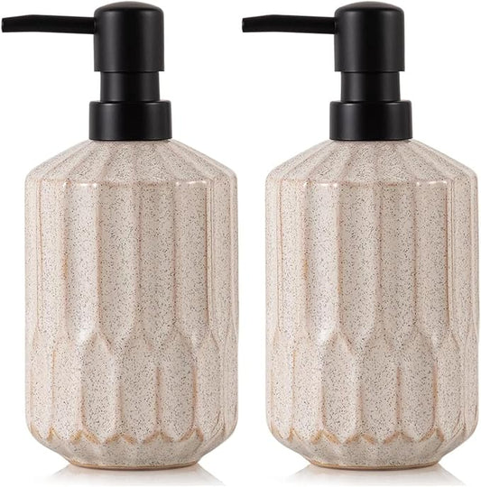 Fun Elements Bathroom Soap Dispenser, 16 Oz Luxurious Hand soap Dispenser for Bathroom, Ceramic Liquid Soap Dispenser for Bathroom Countertop with Plastic Pump, Silicone Funnel (2Pcs Black Pump)