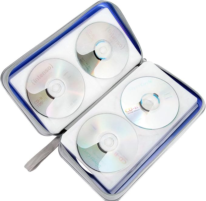 CD Case, DVD Case Holder 96 Capacity Hard Plastic CD DVD Disc Cases Storage Binder Wallet for Car Home Office Travel (Blue)