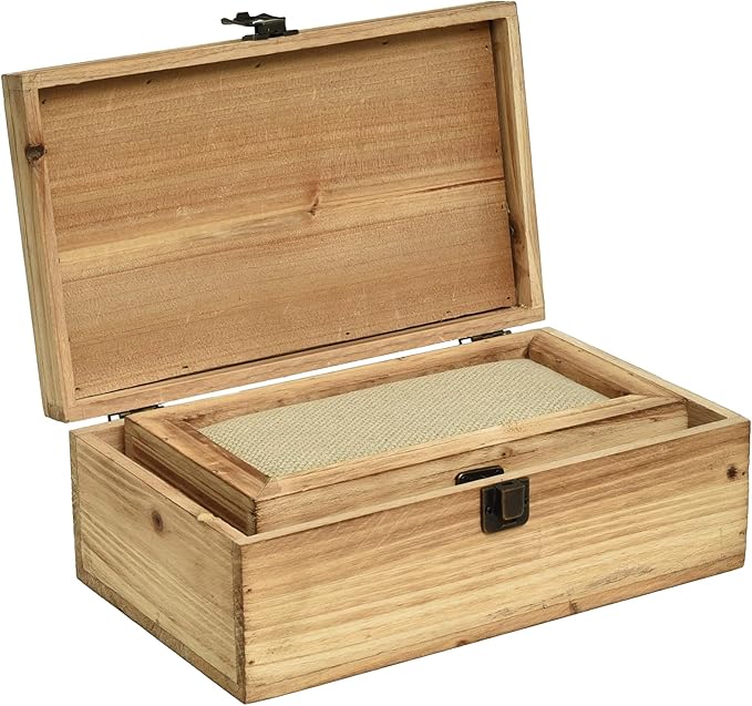 Decorative Storage Boxes with Hinged Lid, 2 Pcs Memory Box for Keepsakes, Wooden Treasure Chest Box, Large Vintage Craft Box Trunk Basket for Men, Kids, Jewelry, (Linen Lid, White)