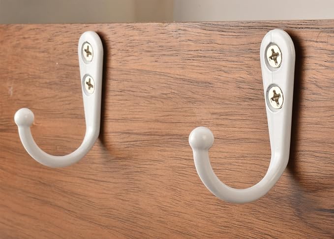 Alele 12Pcs Wall Mounted Coat Hooks,Single Prong Robe Hook for Hanging,White-Painted (White Single Rebo Hook 12p)