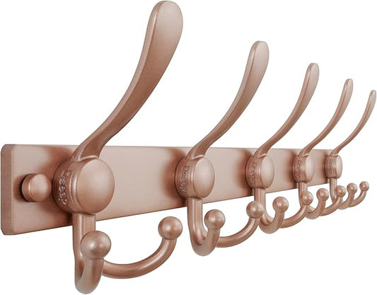 Dseap Coat Rack Wall Mount 2.0 Pro: Heavy Duty 300% Thicker, 16" Stud Mount, Stainless Steel Wall Coat Hooks Hanger for Clothes Jackets Hats Entryway Closet, MaxStrong Series, Rose Gold
