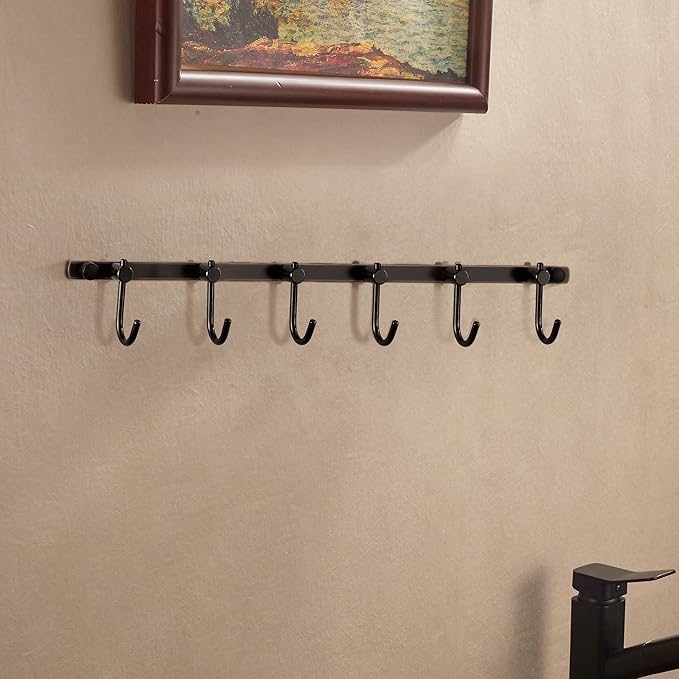 WINCASE Bronze Towel Hooks, Bathroom Rail Hook Rack Wall Mounted, Antique Oil Rubbed Brass Cloth Coat Rack with 6 Hooks Farmhouse