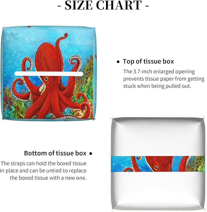 Tissue Box Holder Cartoon Octopus Tissue Box Cover Square Leather Tissue Holder Organizer Portable Decorative Facial Paper Case for Home Office Bathroom Vanity Countertop