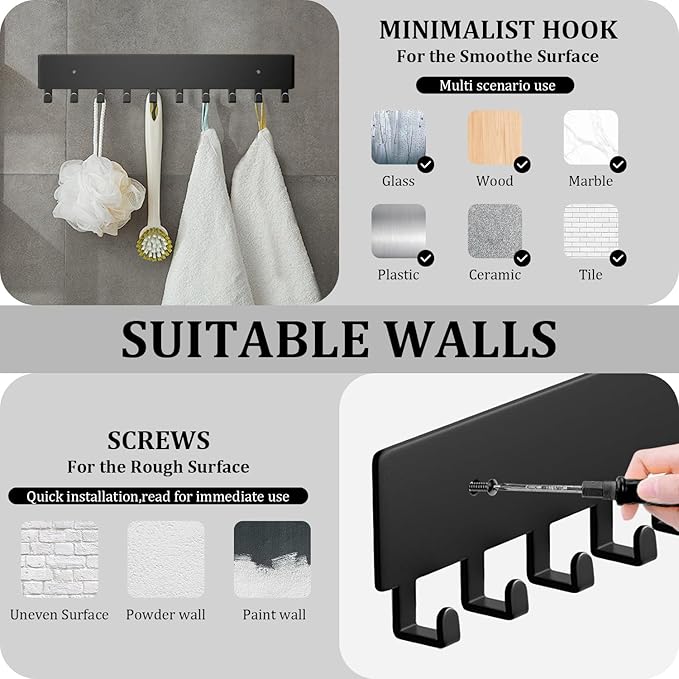Key Holder Wall Mount with 10 Hooks - Key Rack Organizer for Entryway, Kitchen & Office, Screw-in Mounting 2 Pack 14 Inch
