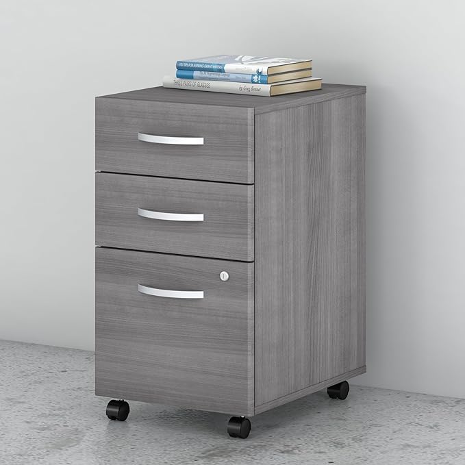 Bush Business Furniture Echo 3 Drawer Mobile File Cabinet in Gray Sand, Portable Document Storage Solution for Home and Professional Office