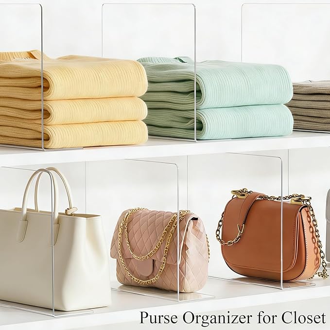 Shelf Dividers for Closet Organization: 10" Tall x 12" Deep Acrylic Closet Shelf Dividers for Clothes Sweater Purse - Clear Organizers and Storage Separators for Home Space Saver Enthusiasts