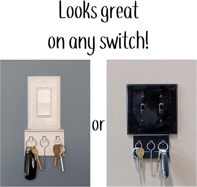 Mount Genie The No-Screwups Key Hook Organizer (Black, 1-Pack): Wall Mount with No Damaging Screws or Tape. Installs in Seconds on Any Light Switch. Great for Entryway, Mudroom, Kitchen, Office