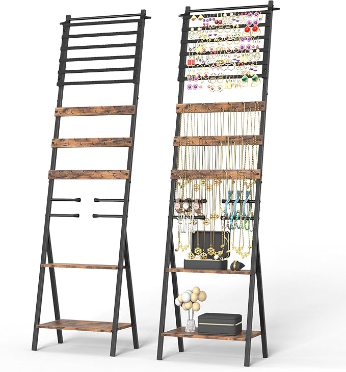 Jewelry Stand Floor Standing Jewelry Holder Organizer Jewelry Organizer Stand with Necklace Holder Earring Organizer Freestanding Jewelry Armoire for Watches, Rings, Bangle