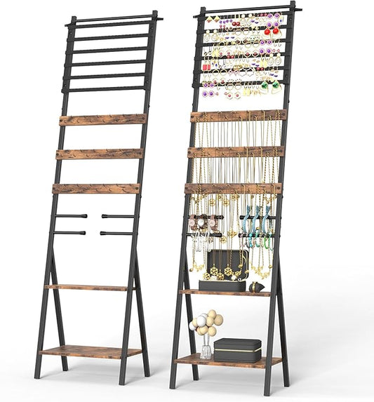 Jewelry Stand Floor Standing Jewelry Holder Organizer Jewelry Organizer Stand with Necklace Holder Earring Organizer Freestanding Jewelry Armoire for Watches, Rings, Bangle