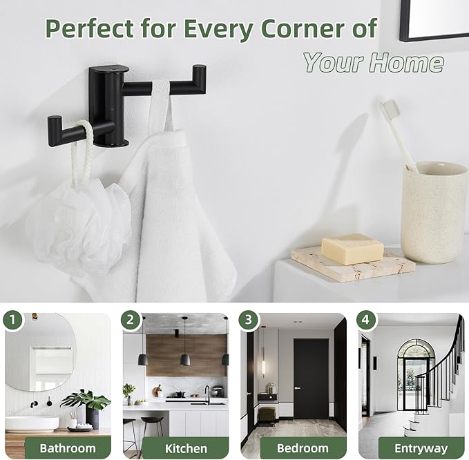Matte Black Swivel Towel Hook 2 Arms, 304 Stainless Steel Bathroom Double Towel Holder, Wall Mounted