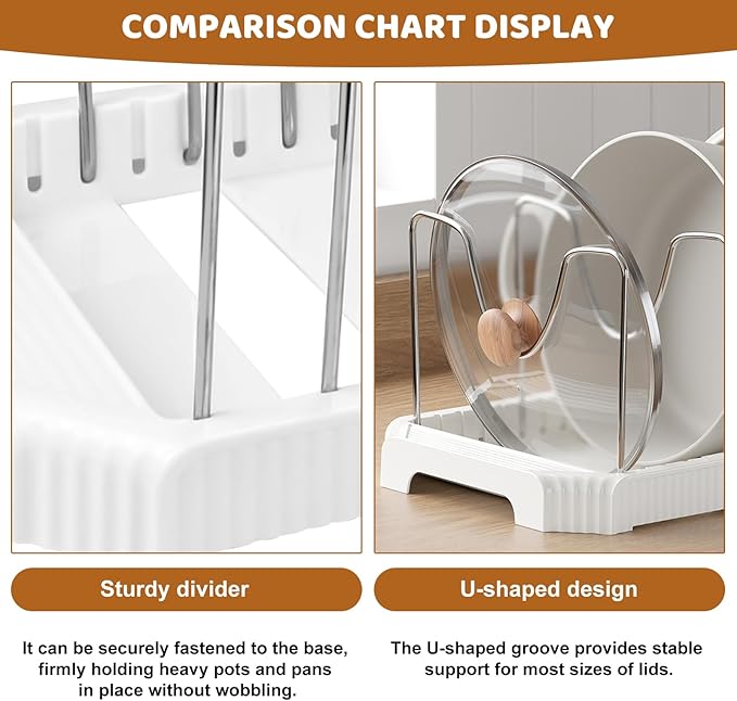 Pots and Pans Organizer Under Cabinet, 14-Slot Expandable Pot Rack Organizer with Cup Brush, Kitchen Pots and Pans Organizer for Cookware, Lids, Bakeware, Cutting Boards Tool-Free Installation (White)