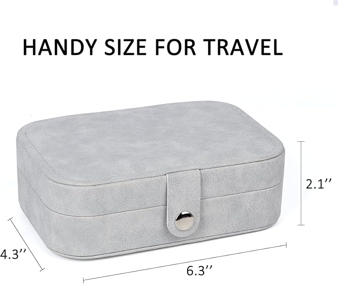 Travel Jewelry Box,Small Jewelry Organizer Boxes for Women Girls, 2 Layer Travel Jewlery Case, PU Leather Mini Portable Jewerly Storage Display Holder for Earrings, Ring,Necklaces, Bracelets - Grey