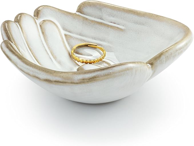 DEMDACO Hand in Hand Collection Together White Novelty 2 x 4 Stoneware Jewelry Catch-All Organizer Ring Holder & Small Keepsake Trinket Tray