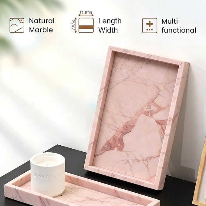 Natural Marble Tray, Stone Tray for Bedroom/Bathroom/Kitchen/Vanity Countertop, Jewelry Tray for Rings Earrings Necklace Bracelet Watch, Room Decor Aesthetic