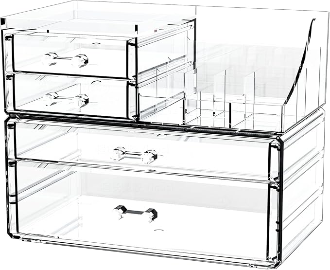 Small Make up Organizers and Storage with 4 Drawers,Clear Skincare Organizers,Cosmetic Storage for Dresser Top Organizer,Bathroom,Vanity,Countertop Makeup Organizers for Skin Care and Beauty Organizer