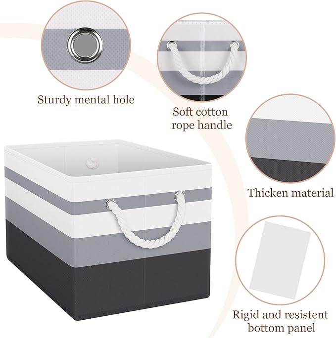 Storage Bin,Collapsible Storage Basket For Organizing,Large Storage Boxes With Rope Handles,Storage Containers,Gradient Grey,4 Pack