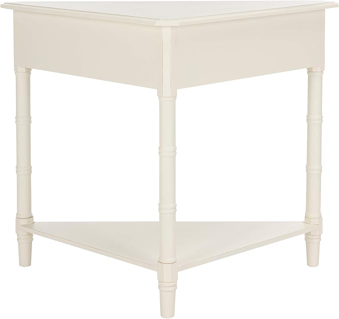 SAFAVIEH Home Collection â Gomez Distressed Cream Corner Accent Table with Drawer & Shelf, Space-Saving Triangular Design, Small Space Storage Table (AMH5709C)