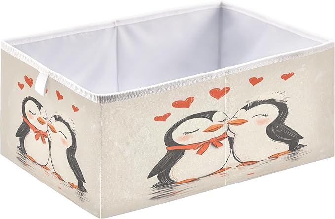 Bolaz Penguin Heart Closet Organizers Storage Cubes Storage Bins Shelf Baskets Containers for Home Room Office,Square