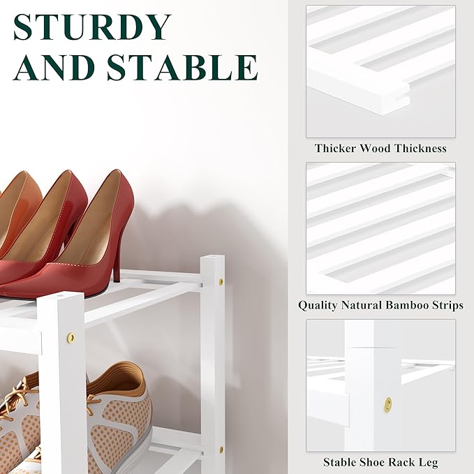 Smiry Bamboo Shoe Rack for Closet, 6 Tier Long Wooden Stackable Shoe Organizer, Free Standing Shoes Storage Shelf for Entryway, Front Door Entrance, White