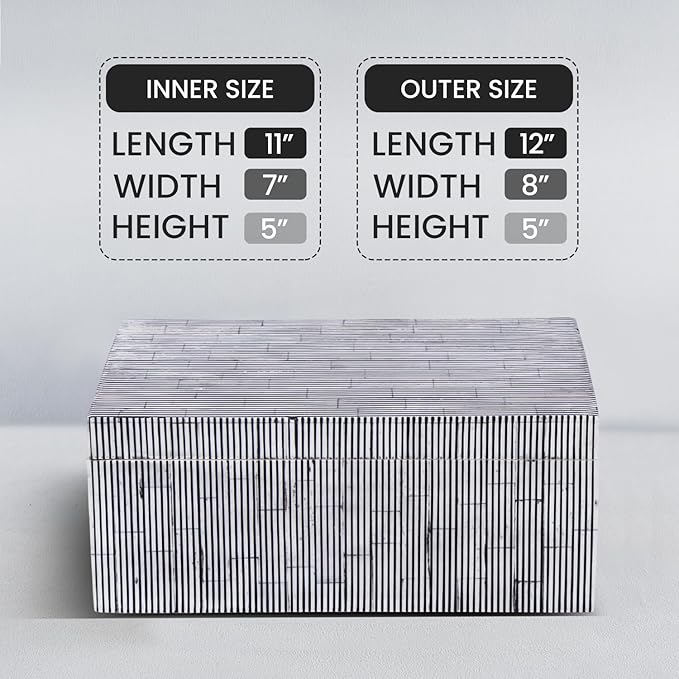 Handicrafts Home Large Decorative Storage Box with Lid – 12X8X5” Coffee Table Organizer, Keepsake- Decorative Boxes for Home Decor, Stylish Decorative Box for Office Decor-Striped-Black