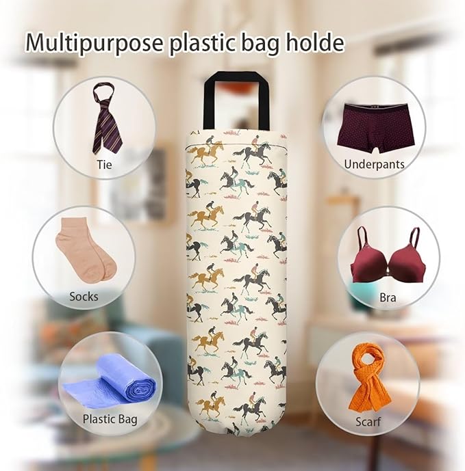 Horse Racing Plastic Bag Holders Wall Mount Hanging Shopping Trash Bag Storage Organizer Grocery Bags 2PCS Hanging Plastic Bag Pouch