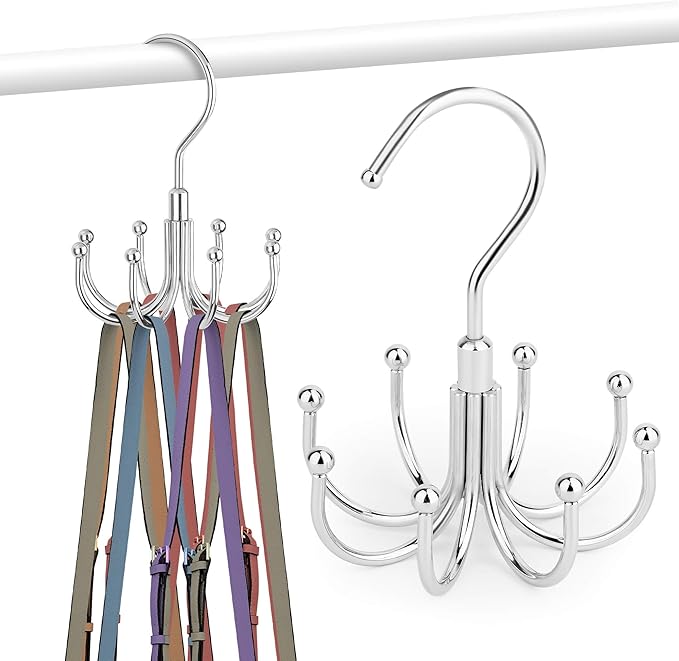 ZEDODIER 2 Pack Purse Hanger Organizer for Closet, Rotatable Sturdy Purses Holder Holds 16 Bags, Metal Space Saving Closet Organizers and Storage, Silver