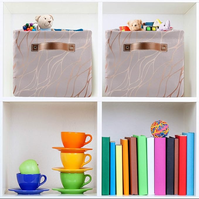 AUUXVA Storage Basket Rose Gold Marble Texture Storage Cube Box Durable Canvas Collapsible Toy Basket Organizer Bin with Handles for Shelf Closet Bedroom Home Office