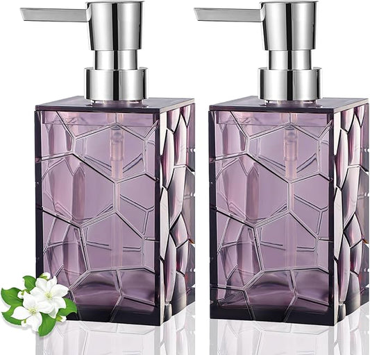 Hand Soap Dispenser, Clear Acrylic Plastic Liquid Pump Bottles Refillable Lotion Dispenser for Bathroom Decor Kitchen College Dorm, Purple 2 Pack