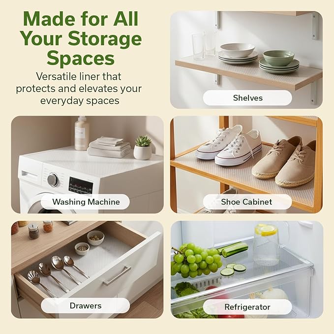 EVALAND Shelf Liners for Kitchen Cabinets Non-Adhesive 12" x 20 FT Clear Drawer Liner Non Slip, Washable Cabinet Liner, Waterproof Shelf Liners for Cabinets, Refrigerator Bathroom Pantry - Thickened