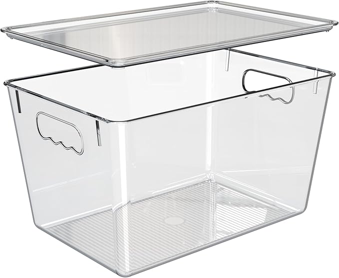 YAN & HIN Clear Storage Bins with Lids Organization and Storage, Pantry Organizers, Stackable Storage Bins, Great Organizer Bins for Pantry, Bathroom, Kitchen, Fridge and Closet