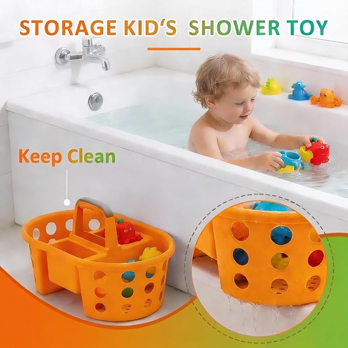 Large Shower Caddy Portable 2PC - Made in USA Plastic Jumbo Size Dorm Storage Candy Tote with Handle Shower Organizer for Bathroom, Pantry, Kitchen, College Dorm, Green/Orange