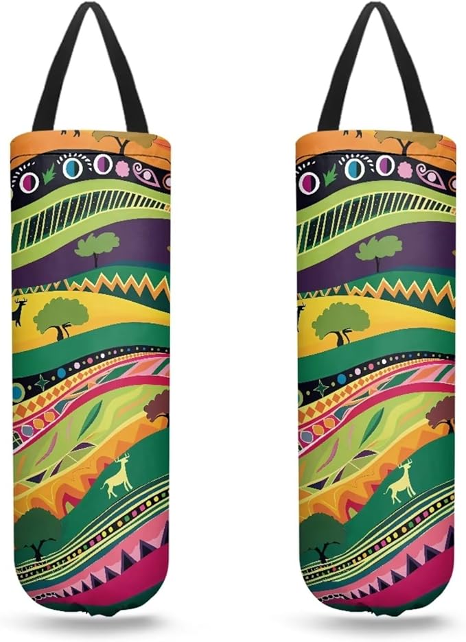 Hanging Plastic Bag Holder Dispenser Set of 2 Reusable Wall Mount Hanging Plastic Bag Storage Organizer for Grocery Bags,Ethnic Camo Hunting