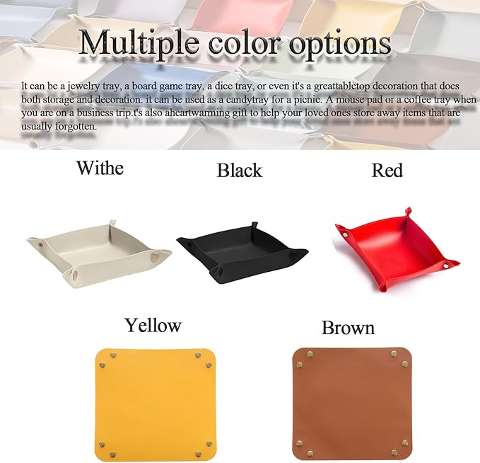 2 Pcs Leather Valet Tray Organizer Set, Folding Travel Storage for Jewelry Keys, Home Office Desk Organizer(Brown)