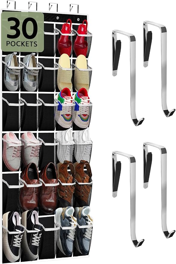 PAULONE Massive 70-Inch Dual-Side Family Organizer - Stores Shoes, Handbags, Toys & Baby Gear, Heavy Duty Over Door Storage System for Every Room (Black)