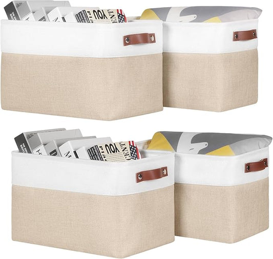 Univivi 15 inch Storage Baskets for Shelves with Handles Hard Bottom Closet Organizer Fabric Bins Large Organizer Basket for Closet Organizing (Khaki- 4 Pack )