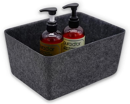 Welaxy Felt Storage Bin, Deep Wide Drawer Organizer Caddy for Makeup, Jewelry, Stationery, Closet & Bathroom, Minimalist Storage Box (Charcoal Bin, M)