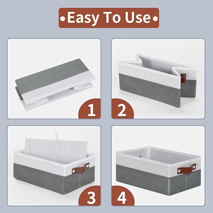 HNZIGE Fabric Storage Bins for Organizing Shelves, 6 PCS Small Foldable Closet Bins with Handles, Home & Office (White & Gray, 11.8 x 7.8 x 5.1)