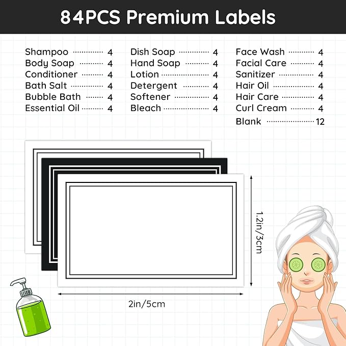 Segbeauty 84 Pack Self-Adhesive Waterproof Labels, Removable Soap Dispenser Bottles Stickers for Bathroom, Kitchen, Laundry & DIY Cleaning, Modern Farmhouse Home Decor
