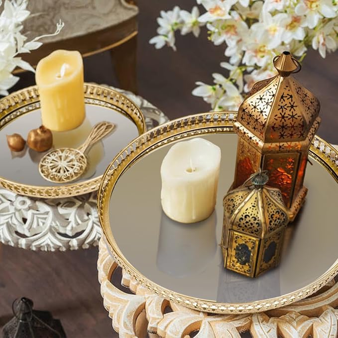 Gold Mirrored Vanity Tray for Bathroom Counter,Metal Decorative Jewelry Storage Tray Cosmetic Perfume Organizer for Dresser,Bedroom,Home Decor,Suit for Candle Holder,Coffee Table Centerpiece,L