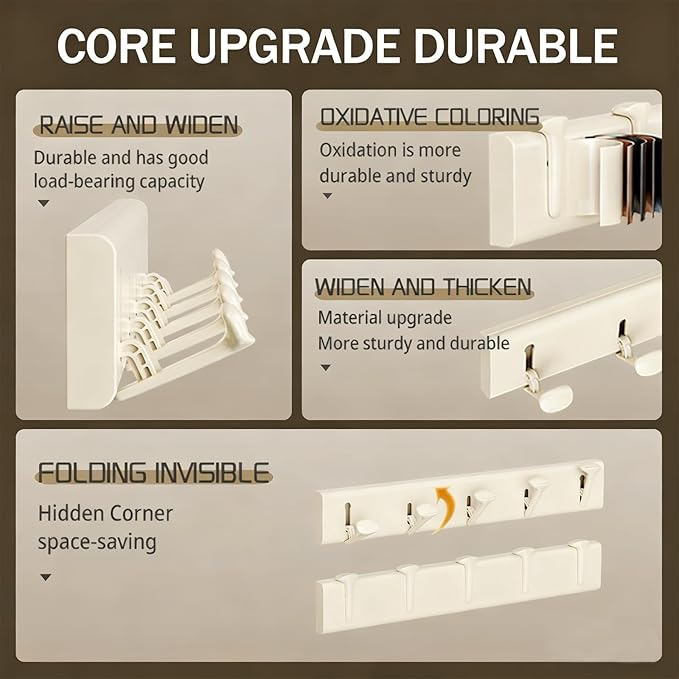 Foldable Coat Rack Wall Mount Hooks Milky White Coat Rack with 5 Hooks Wall Hooks for Hanging Hat Key Bag Towel Coat Holder Towel Hooks for Bathroom Entryway Bedroom Kitchen Utility Room