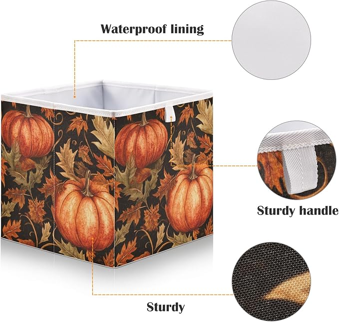 Bolaz Vintage Pumpkin Maple Leaf Closet Organizers Storage Cubes Storage Bins Shelf Baskets Containers for Home Room Office,Rectangle