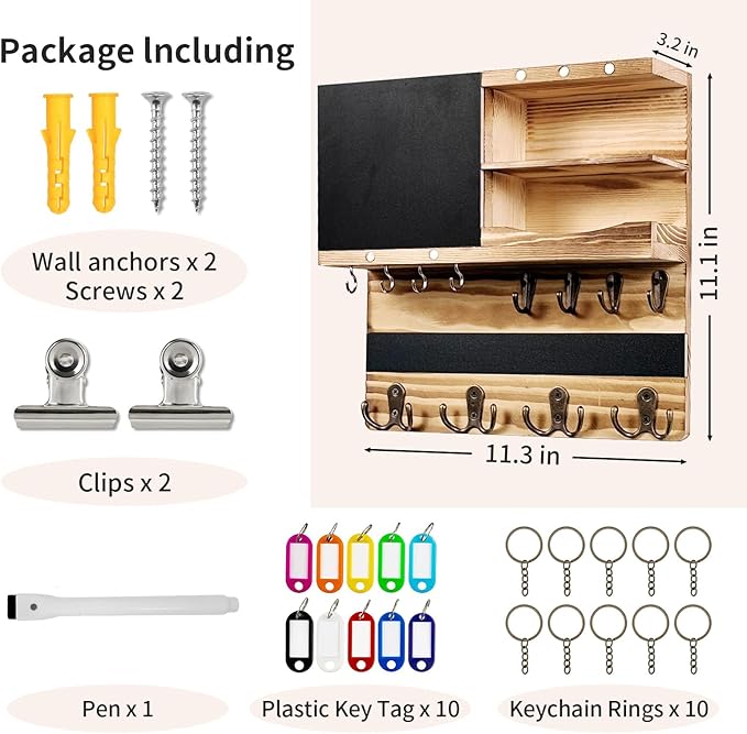 Key Holder for Wall Mounted Keys and Mail Holder Decorative Farmhouse Organizer Wall Hanger with Hooks Small Key Shelf for Home Entryway Hallway Bedroom Decor New Home Gift