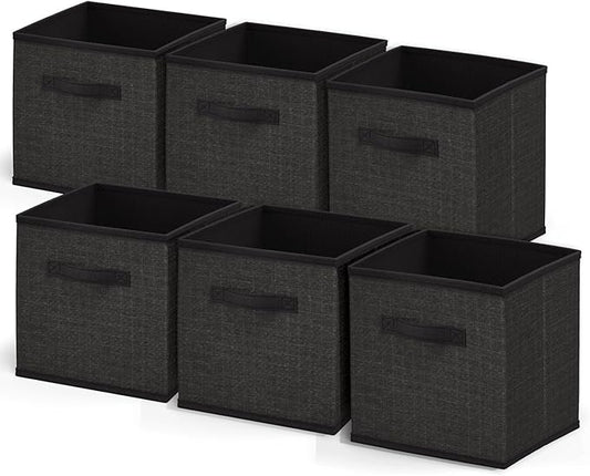Nestl Foldable Fabric Storage Bins - 6 Cube Organizer with Handles, Black, 11-Inch for Bedroom, Playroom and More