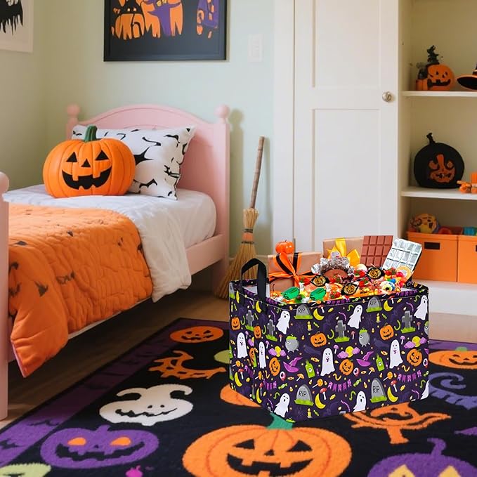 Rec Halloween Ghost Storage Basket Box Hamper Collapsible Organizer Bin Gift Shelf Baskets for Home and Kitchen Storage