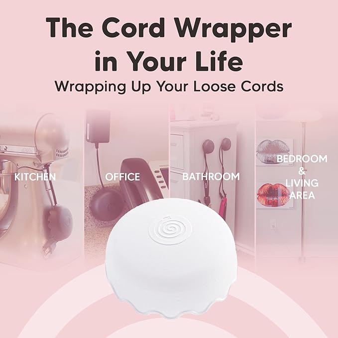 2-Pack Patented Heat-Resistant Cord Organizer for Appliances, Kitchen, Computers & More | Stick-On Cord Wrappers with Flexible Base, Secure Scalloped Edge, White (3 x 1.5 Inches)
