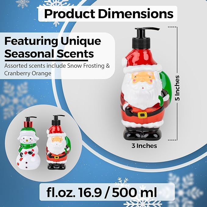 Simple Pleasures Snowman & Santa 2 Pack: Cranberry Orange Scented Decorative Refillable Soap Dispensers for Kitchen Countertops and Bathroom Sinks