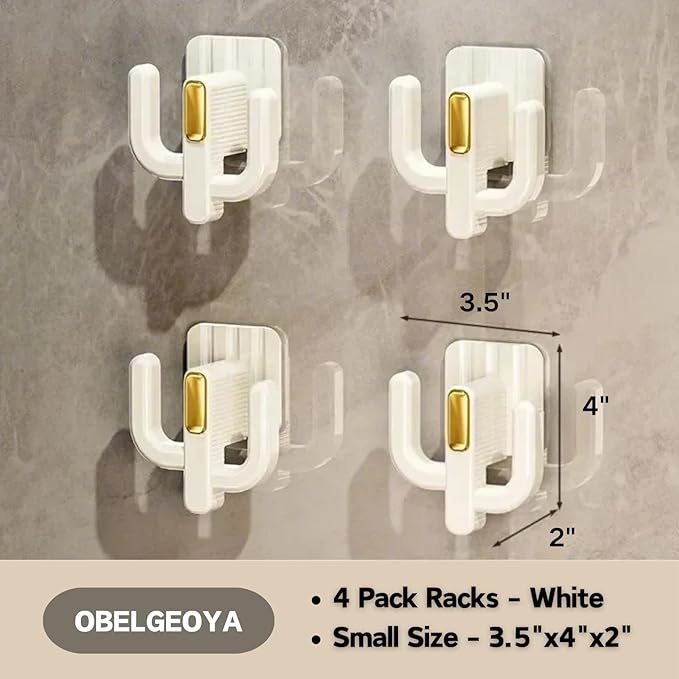 4-Pack Wall Mounted Shoe Rack - Multi-Purpose Hanging Organizer with Hooks for Slippers, Hats, Towels & Keys, No-Drill Space-Saving Adhesive Storage for Entryway, Bathroom & RV, (White)
