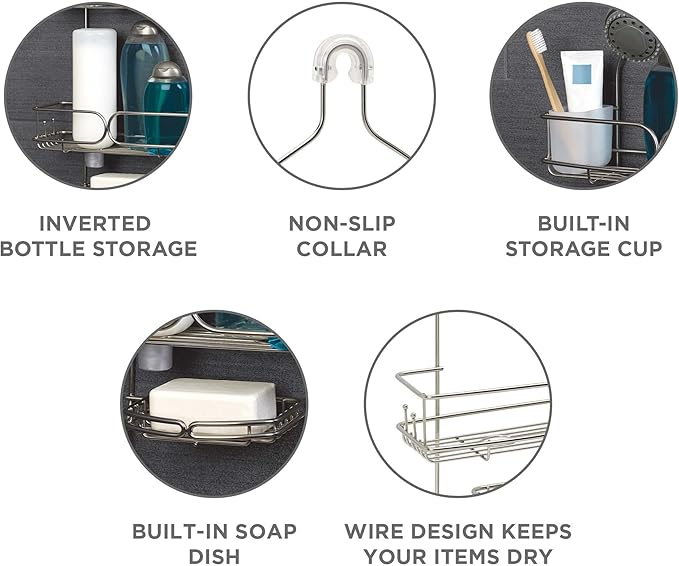 Zenna Home Shower Caddy Hanging Bathroom Organizer, Stainless Steel Shower Rack with 2 Shelves and Built in Hooks, Rustproof Over Shower Head Storage System, Stainless Steel