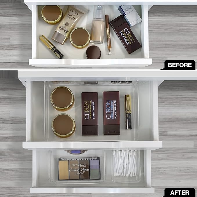 Sorbus Skin care organizer, Storage bin Drawer organizers for cosmetic, Clear Stackable Containers for Bathroom, Vanity (6-Piece Set)