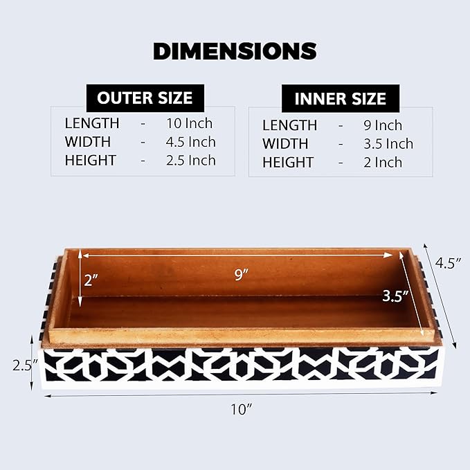Handicrafts Home Decorative Storage Box with Lid–Black White Persian Mosaic Storage Box, Islamic Rosette Pattern Coffee Table Organizer, Keepsake Box for Living Room & Console Decor– Shiraz 10x4.5x2.5